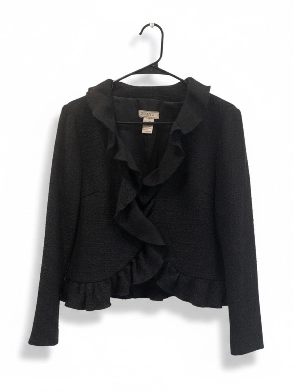 FYLO Black Ruffle-Front Women's Blazer